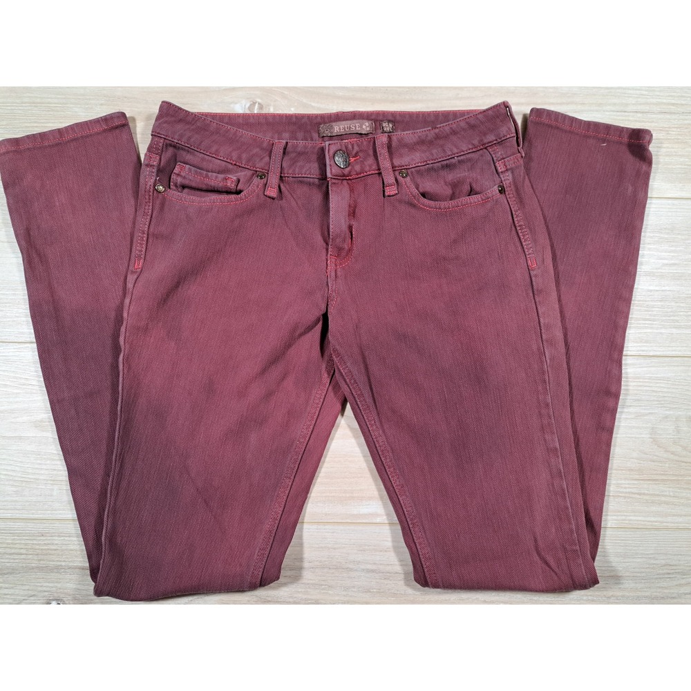 REUSE Jeans Womens‎ 30x34 Burgundy Recycled Cotton Low Rise Skinny Leg Denim